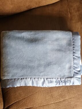 Carter's Blue TINY BUT MIGHTY Plush Cozy Security Blanket Lovey Satin Edge